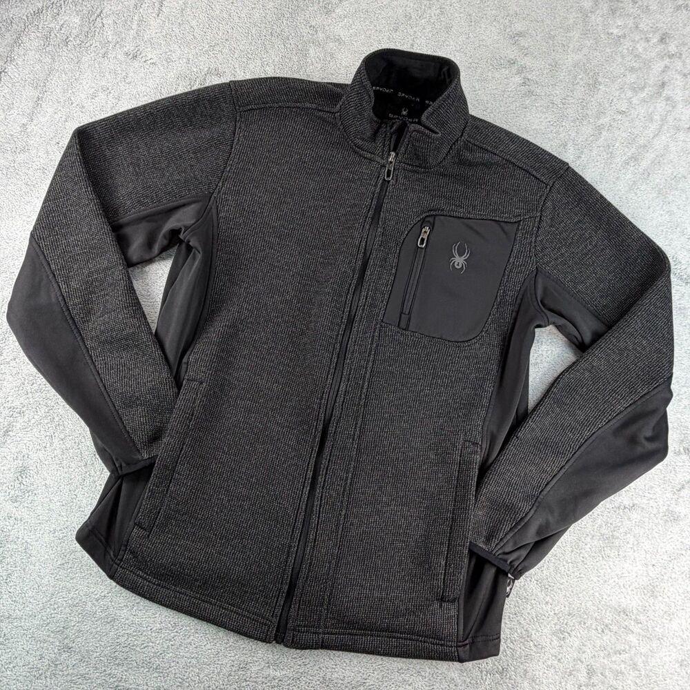 Spyder Sweater Fleece Full Zip Jacket Mens Size S Black Spider Logo
